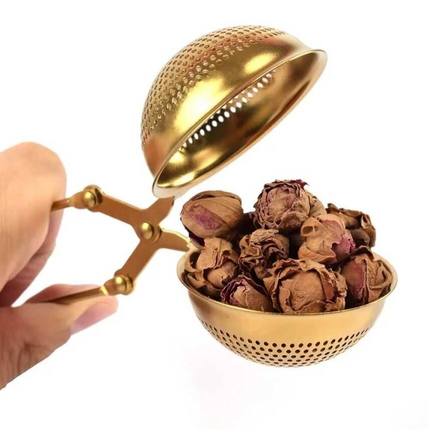 Küre Tasarımlı Gold Renkli Paslanmaz Çelik Çay Süzgeci - 2