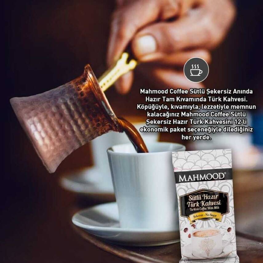 Mahmood Coffee Hazır Türk Kahvesi Sütlü Şekersiz 19 g x12 adet - 3