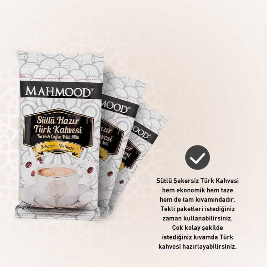 Mahmood Coffee Hazır Türk Kahvesi Sütlü Şekersiz 19 g x12 adet - 4
