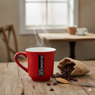 Mahmood Coffee Kırmızı Mottolu Porselen Kupa 