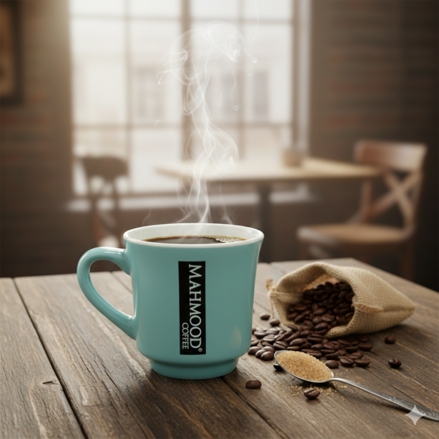 Mahmood Coffee Mavi Mottolu Porselen Kupa   - 1